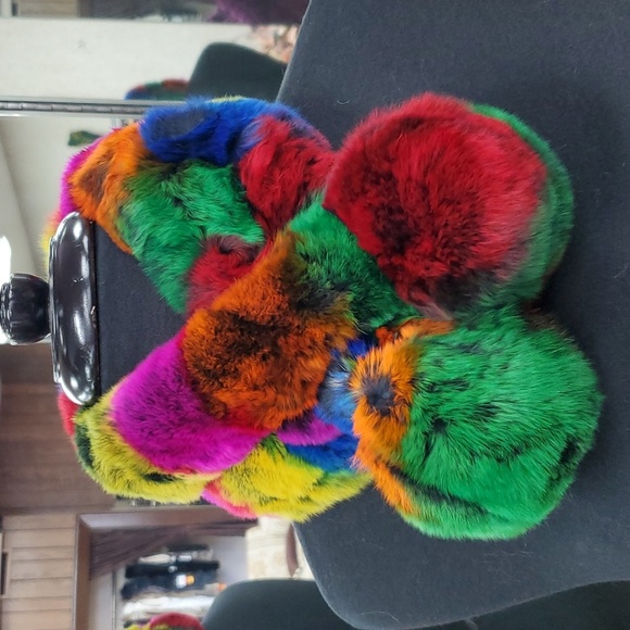 Rainbow Rex Rabbit Fur Ladder Scarf - Picture 1 of 2
